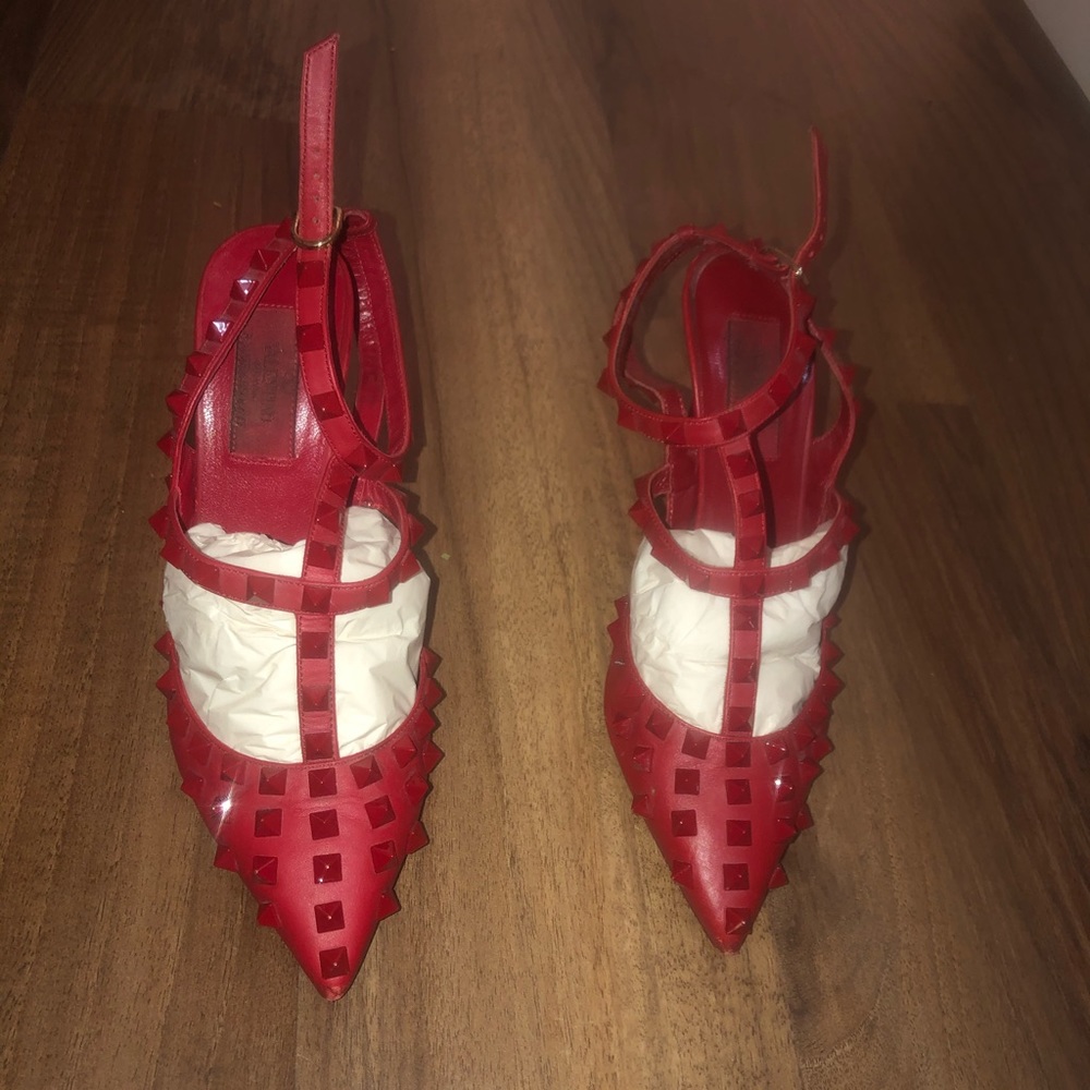 Valentino Rockstud Heels in Red